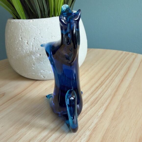 Vintage MCM Rainbow Art Glass Cobalt Blue Hand Blown Horse Figurine 1950's - Picture 9 of 10